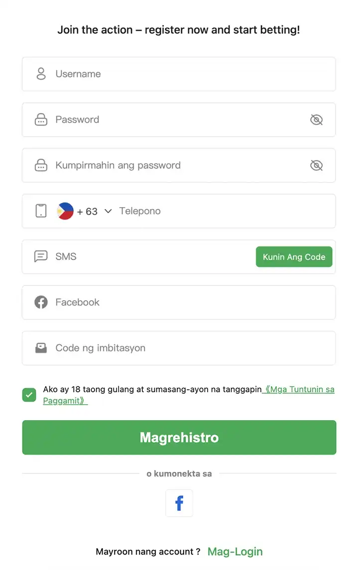 GAMESPH registration page interface showing quick signup steps, casino access, login option, and mobile app download